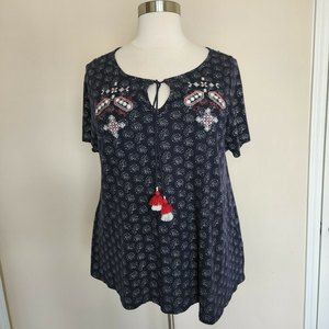 Lane Bryant Plus Sze 18/20 Navy Blue White Red Embroidery Tassels Top Shirt NWOT